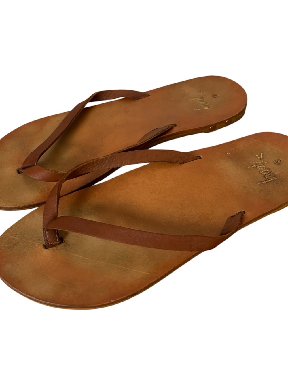 Beek Women's Brown Leather Seabird Flip Flops Sandals Size US 9